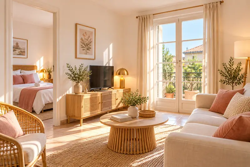 Illustration d’un intérieur de location saisonnière propre et accueillant